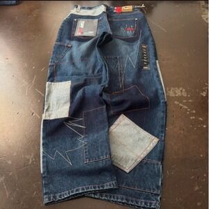 Tuff Jeans Mens 36x32 Blue Patchwork Baggy Wide Leg Y2K Deadstock Denim NWT skat